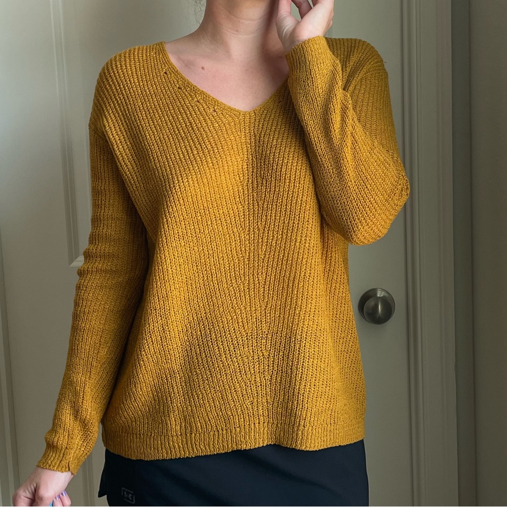 BECAAL V-Neck Knit Sweater in Mustard